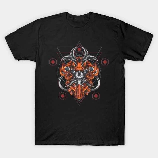SAMURAI SKULL SACRED GEOMETRY Made in Australia T-Shirt S