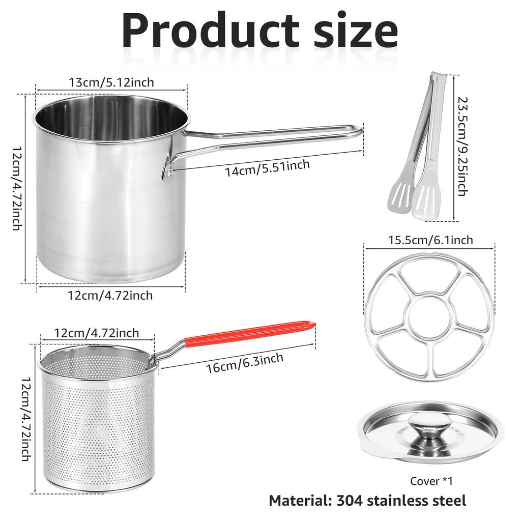 Deep Fryer Pot with Basket and Lid Stainless Steel Deep Fryer Pasta Strainer Basket Fries Fish Chicken Fried Food Cooking Pot