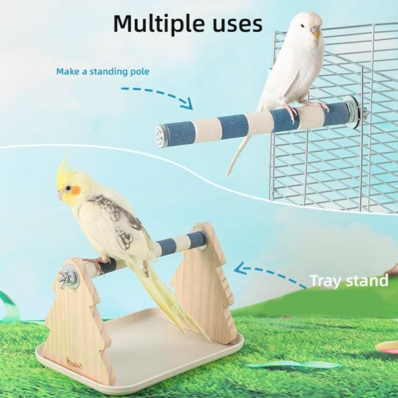 Solid Wood Parrots Resting Perch Sanded Surfaces Design Trimming Stand For Nail Beak Trimming And Interaction Activity Toy