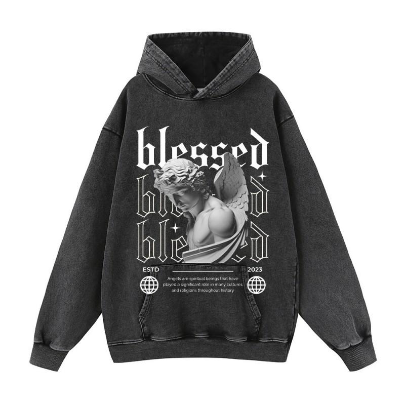 Unisex Oversized Cotton Hoodie With Vintage Print - Loose Fit Streetwear Sweatshirt Men Women
