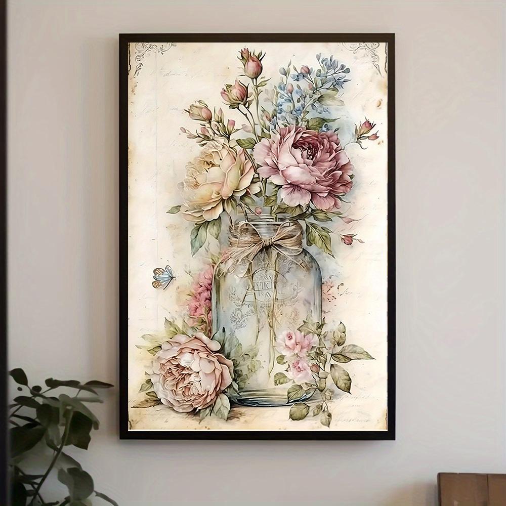 1 Stück Kreative Vase Blumenstrauß Leinwand Kunstdruck, Klassische Blumen Wandkunst und Naturstil Wanddeko für Kunst Wohndekor