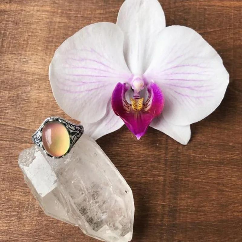 Moda Mujer Anillo Creativo Más Nuevo Sensible a la Temperatura Cambia de Color Retro Redondo Anillo de Compromiso Anillo Accesorios de Joyería Regalos