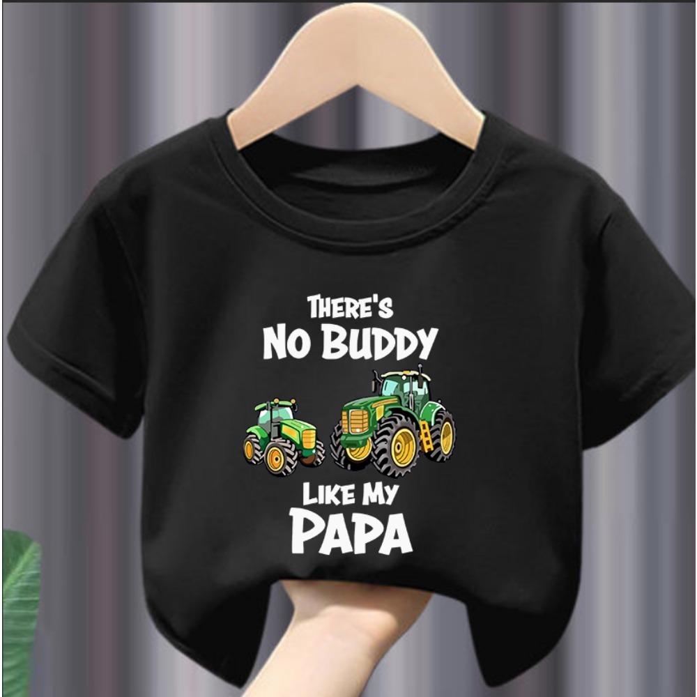 Cartoon Tractor Print Boy's Short Sleeve T-shirt Breathable Loose Fitting Round Neck Creative Pattern Casual Top Modal Fabric