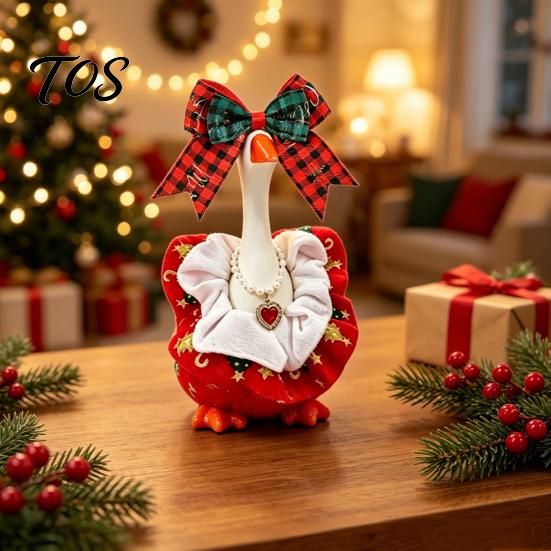 Winter Goose Costume Christmas Cute Desk Outfits, 7 Inch Mini Wreath Clothes with Bow Holiday Ornaments for Statues Tie Headwear And Faux Pearl