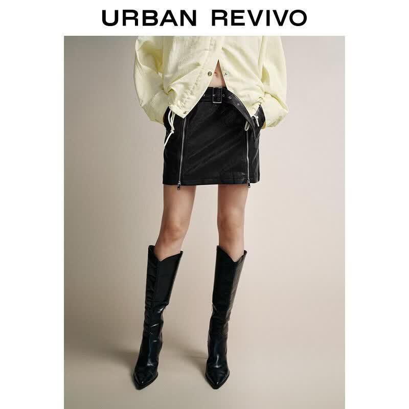 UR2025 Women s Retro PU Double-Zipper Short Skirt XXS
