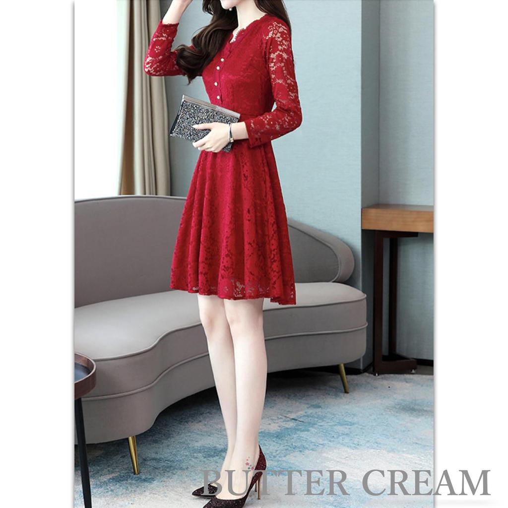 Butter Cream Wedding Guest Long Perfect for Women in Their and Perfect for and Entrance Size L Dress, Dress, Sleeve, Lace, A-Line, Elegant, Feminine,