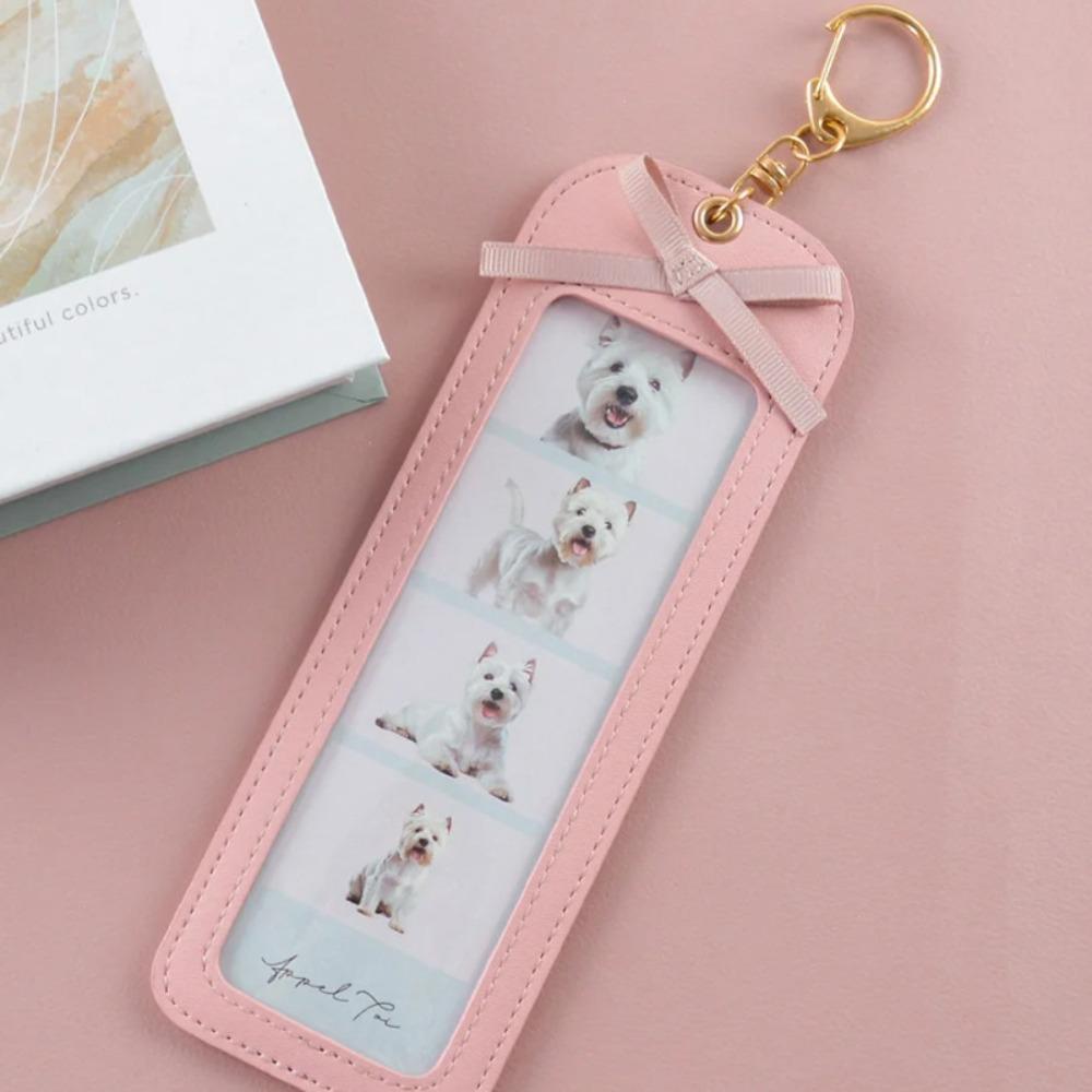PU Leather Pet Photo Keychain Long Four Grid DIY Photo Clip Fashion PU Leather Keychain  DIY Craft