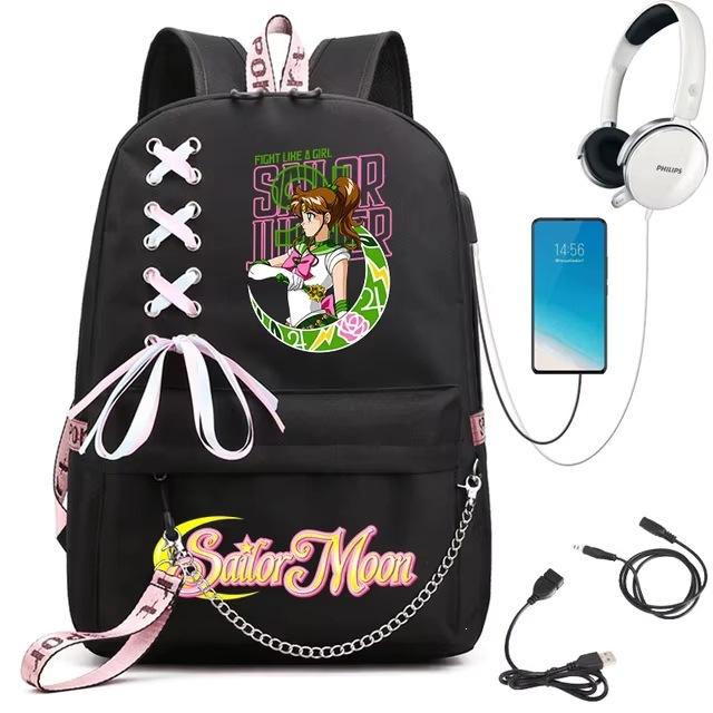Sailor Moon Printed Student Backpack Ribbon Shoulder Bag Girls School Travel Backpack Large Capacity School Bag