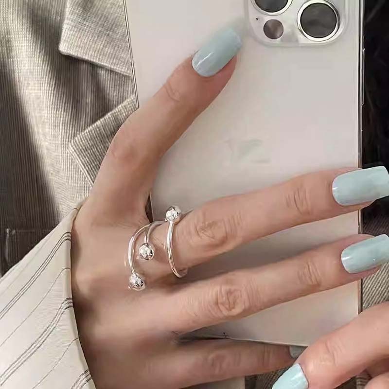 Fashion Copper Color Multilayer Ball Rings For Women Girls Minimalist Metal Geometric Lines Adjustable Finger Ring Jewelry Gifts