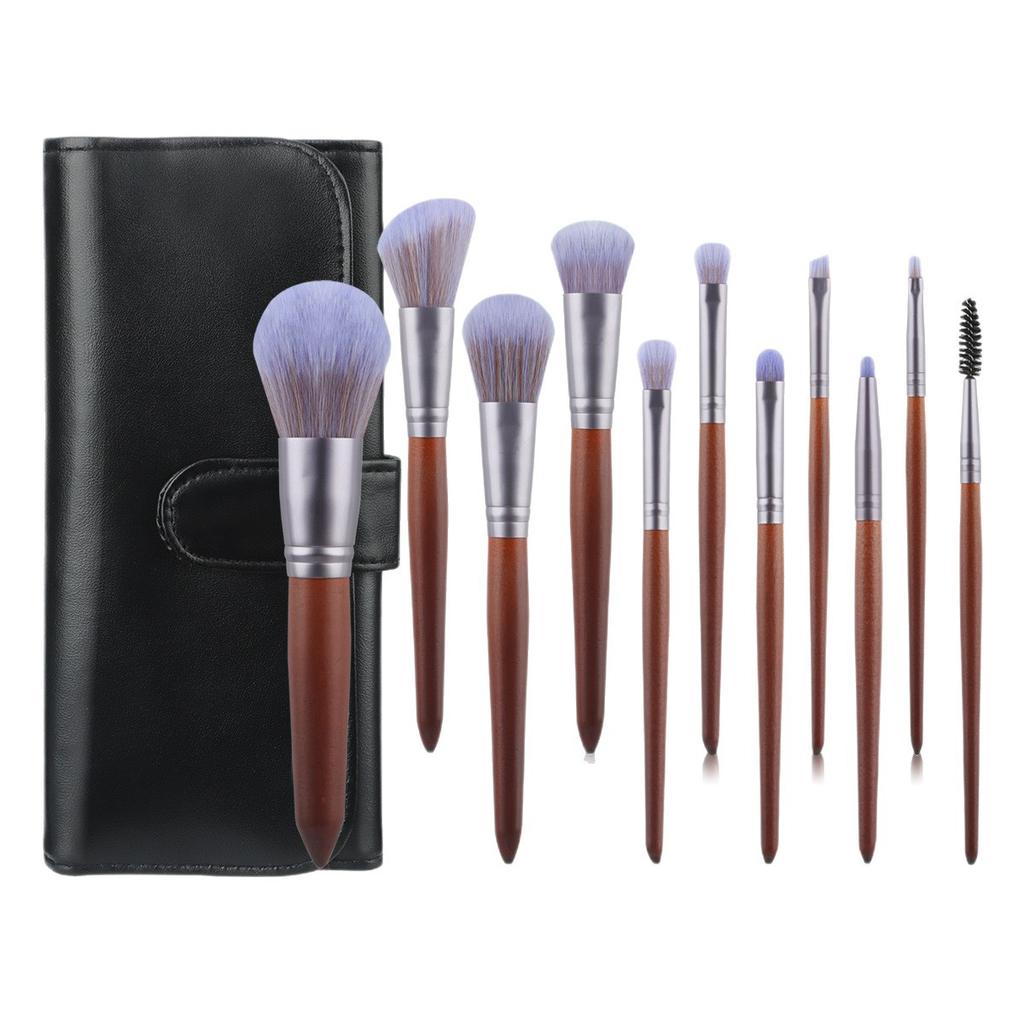 11 imitation mahogany makeup brush set, soft bristles, loose powder brush, eyeshadow brush, multi-functional beauty tool