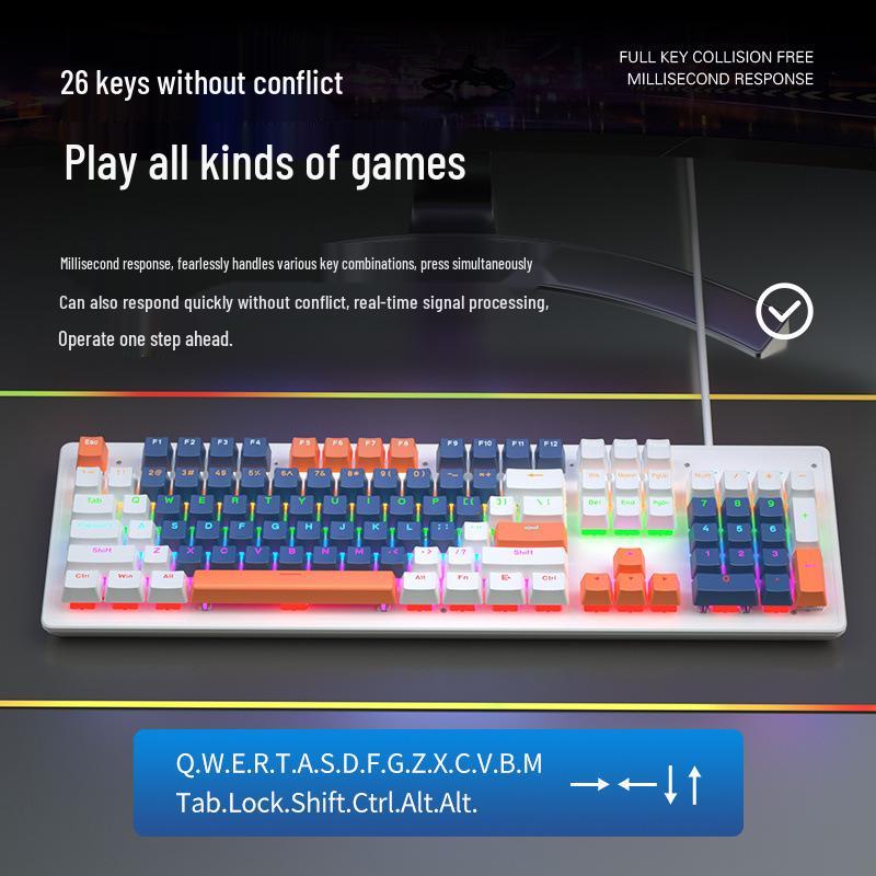 87-Key Mechanical Keyboard with Blue, Black, Red, Brown Switches - Wired for E-sports, Gaming, Typing, Desktop, Laptop, Universal Compatibility