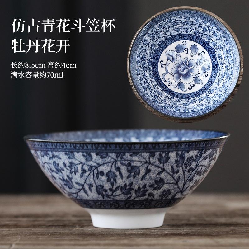 70ml Exquisite Blue and White Porcelain Tea Cups Hand-painted Master Cup Bamboo Hat Tea Bowl Guest Tasting Mugs Tea Accessories