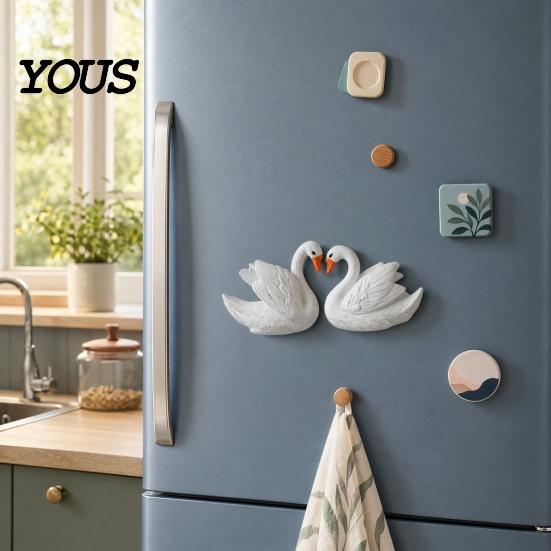 Kitchen Fridge Magnets Couple Swan Shape Refrigerator Magnet, 3D Resin White Magnet Decorative for Whiteboard Locker Door Long-lasting Magnetic