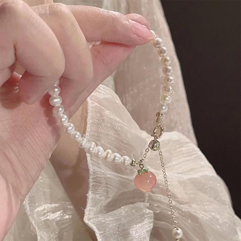 Trendy Peach Charm Natural Freshwater Pearl Ladies Bracelet Ins Style Sweet Fresh  Hand Jewelry Accessories