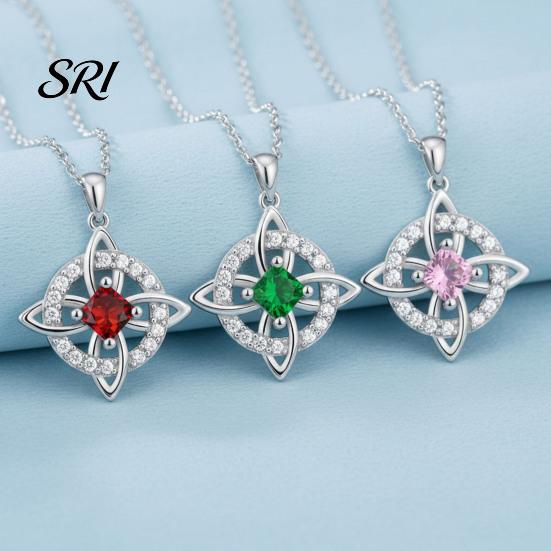 Witch Knot Necklace Celtic Witches Birthstone Sparkling Symbol Birth Month Stone Wiccan Spiritual Jewelry Gift for Women Mom Wife Girlfriend
