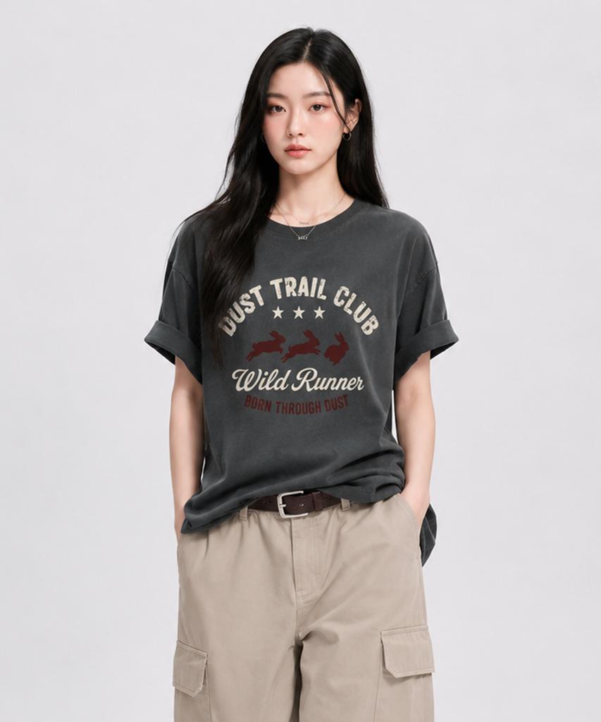 QUTON Rabbit Runner Pigment Oversized Short Sleeve T-Shirt