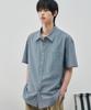 DRAW FIT Cotton Half Chambray Shirt [Blue]