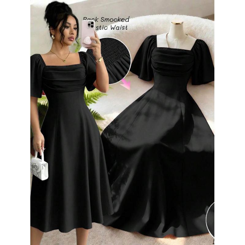 Europe, America 2026 summer new square collar halter waist thin elegant fashion temperament dress S