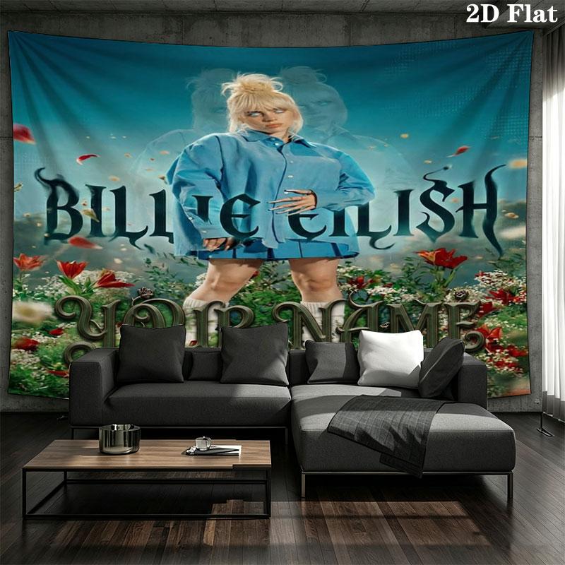 Arazzo da Parete con Nome Personalizzato Billie Eilish Appeso Estetico alla Parete Coperta in Tessuto Stampato Arazzi Decorativi per Camera da Letto Soggiorno Decorazioni per la Casa