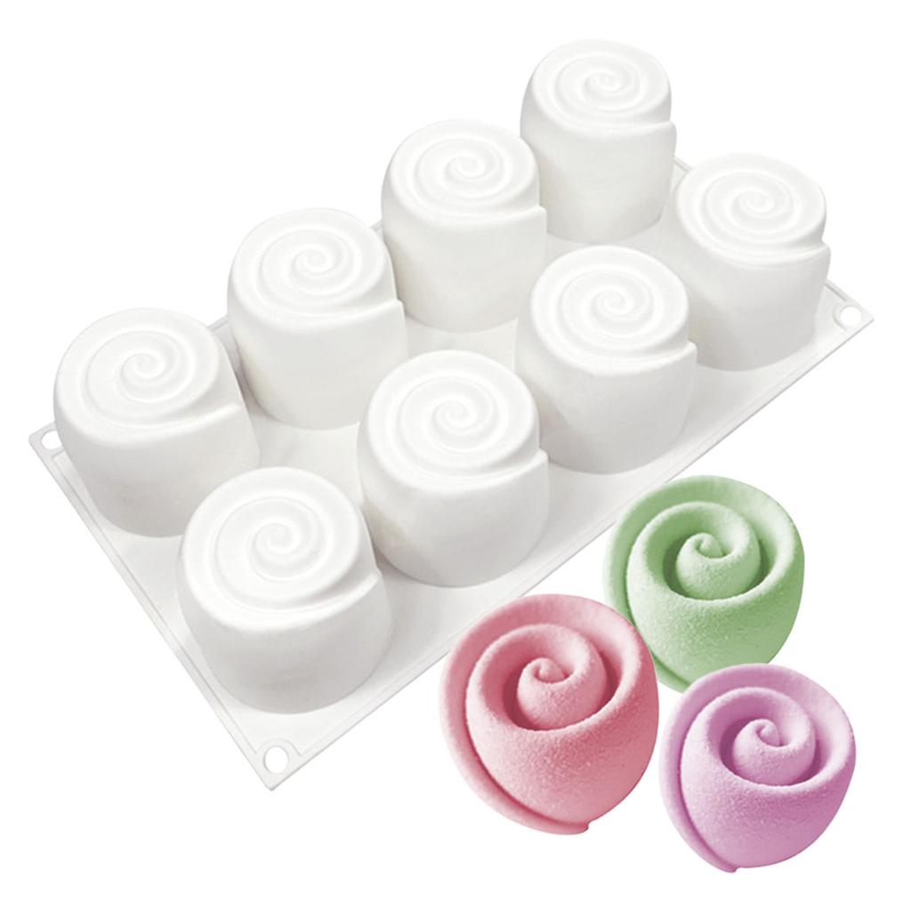 8 Hole Simple 3D Rose Chocolate Baking Mould Flower Jelly Candy Biscuit Silicone Ice Tray Valentine's Day Anniversary Cake Decor