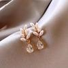Elegant French Leaf Pearl Zirconia Drop Earrings for Women – Luxurious, Versatile, and Exquisite Stud Jewelry.