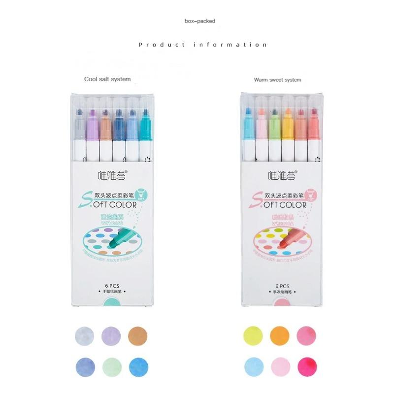 6 Bucăți/Kit Kit Pixuri Highlighter cu Puncte Culoare Deschisă Vârf Dublu Marker Puncte Fine pentru Desen Pictură Materiale Școlare de Birou