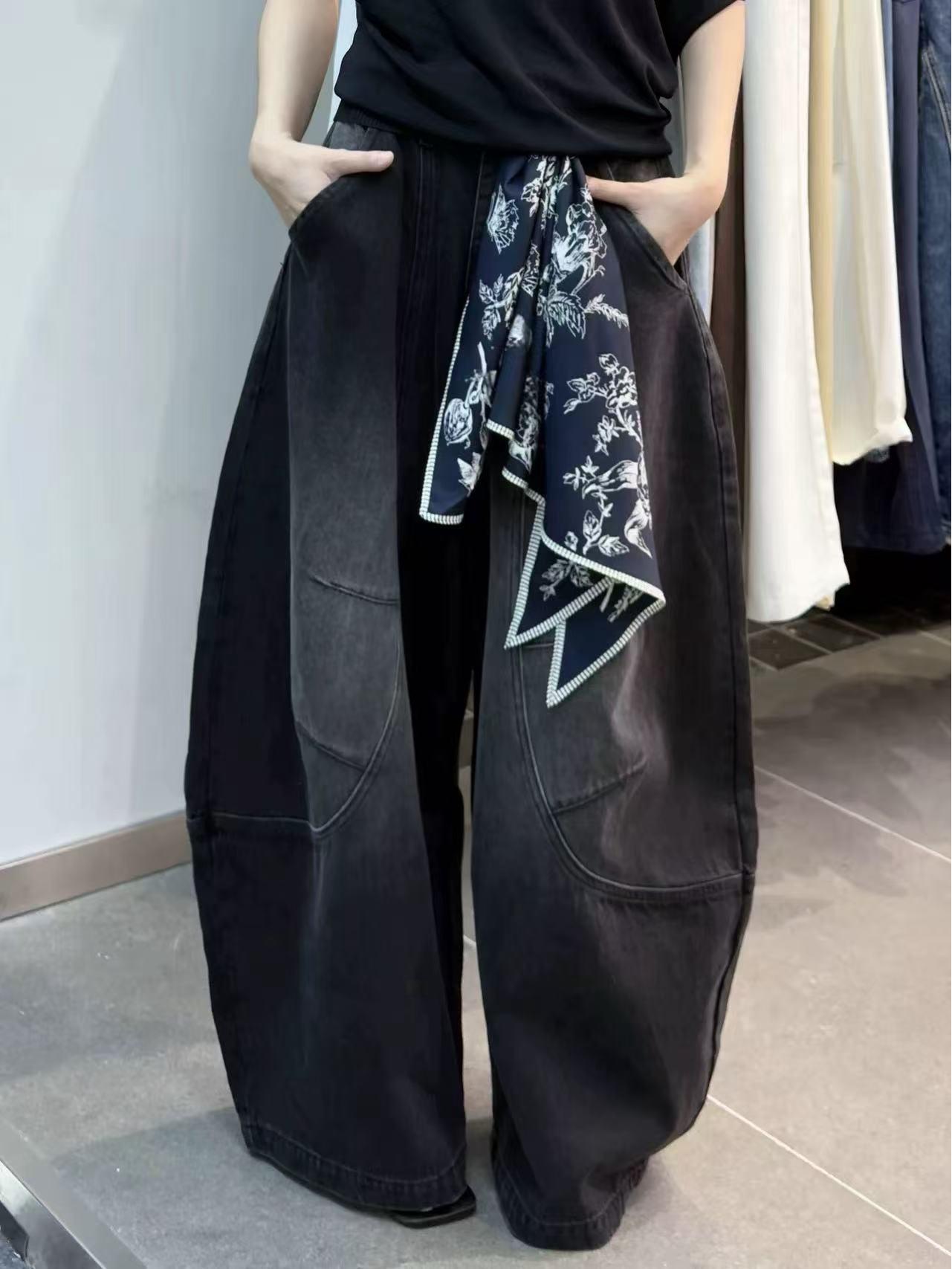 

2025 High-End European Style Men s Spring/Autumn Jeans: High-Waist, Straight-Leg, Loose, Slimming, Wide-Leg Pants with Silk Scarf Accent S