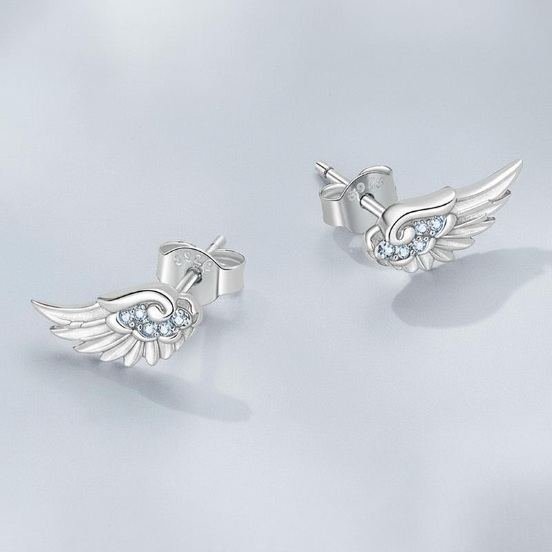 Fashion Zircon Wing Stud Earrings For Women Luxury Shiny Creative Angel Wings Silver Color Ear Studs Jewelry Gifts