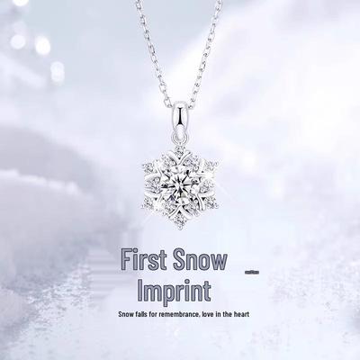 First Snow S999 Sterling Silver Snowflake Necklace - Elegant 2025 Pendant for Christmas Clavicle Chain