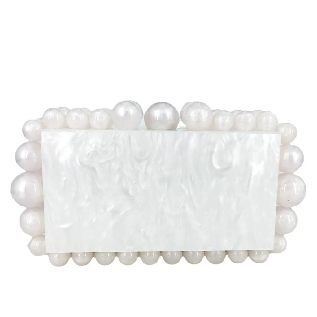 Boutique De FGG Women Acrylic Box Clutch Beaded Evening Handbags Casual Clutches Purse Chain Shoulder Bags Crossbody Bag