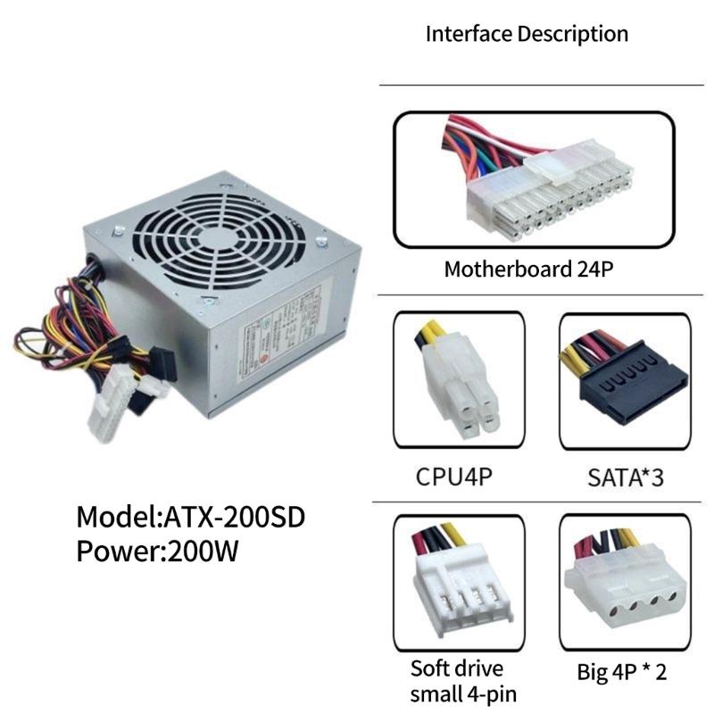 Desktop Computer Power Supply 200W/250W/300W/350W for Gaming Computers with Advanced Heat Management Case