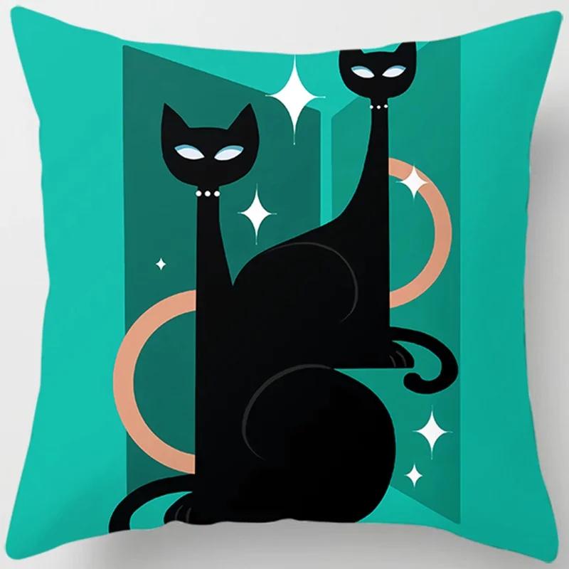 Cartoon Cat Throw Pillow Cover With Short Plush Print For Living Room Sofa Decoration Cushion Cover Pillow Covers Decorative
