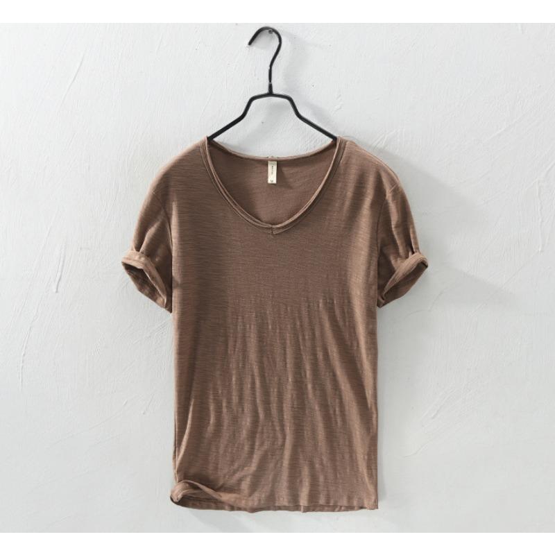 Men's Cotton V-neck T-shirt Summer Short Sleeve