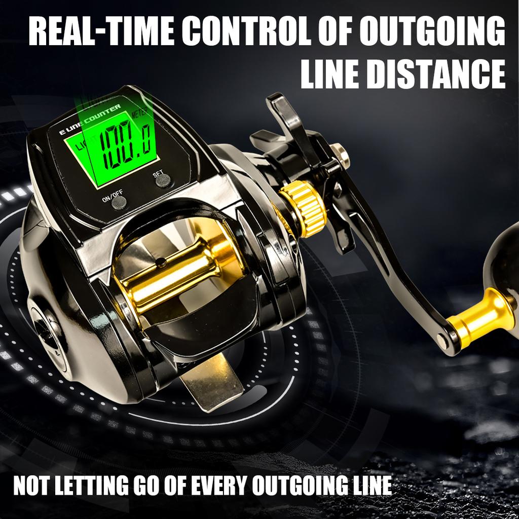 Mulinello da Pesca alla Deriva Portatile in Lega di Alluminio con Elettronica 6.3:1 Rapporto di Alta Velocità Potente 12kg di Freno con Display Digitale 7+1BB Mulinello da Spinning Mulinello da Lenza