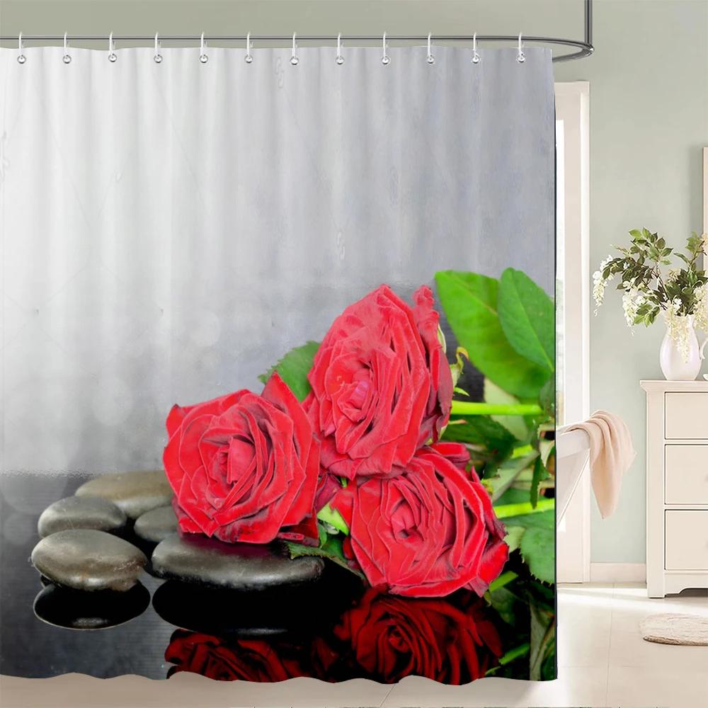 3D Beautiful Flower Printing Bathroom Curtain Polyester Waterproof With Hooks Home Decoration Shower Curtain Bathroom Screen