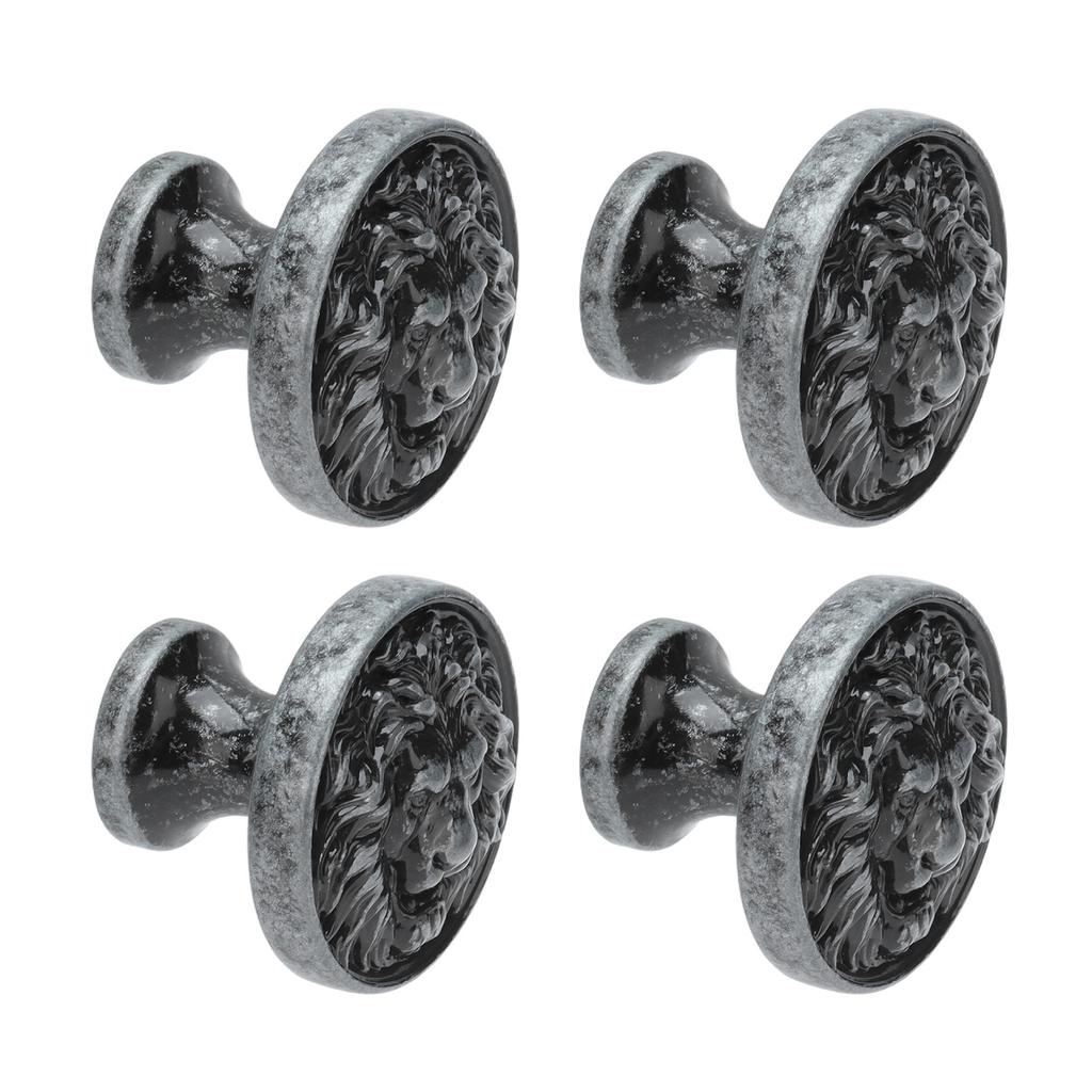 4Set Lion Head Zinc Alloy Cabinet Door Handle Modern Antique Cartoon Solid Drawer Pull Circular