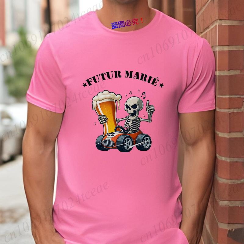 French Evg Team Future Groom Man Squad T-shirt Men's Single Farewell Tees Bachelor Party Shirt Funny Beer Skeleton Wedding Tops