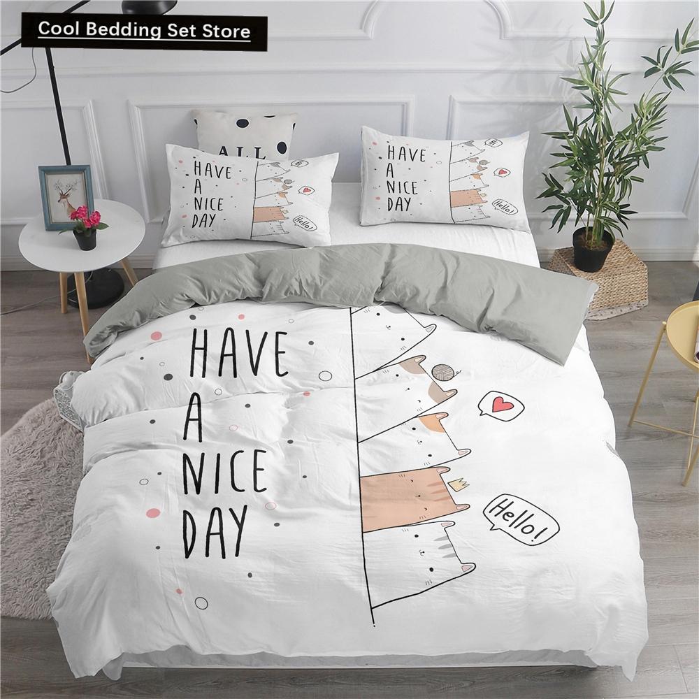 Cartoon Bedding Set Cute Cats Printed 3D Duvet Cover Set Twin Full Queen King Double Sizes Pillowcase Bedclothes Soft Polyester