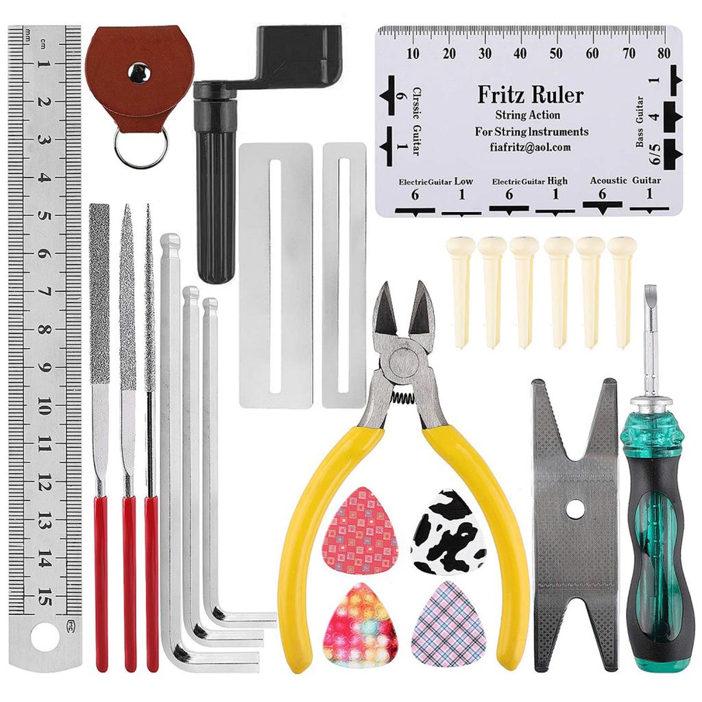 26/57/74 PCS Guitar Repair Maintenance Tools Kit with Carry Bag String Action Ruler Luthier File Guitar Bridge Pins for Guitar
