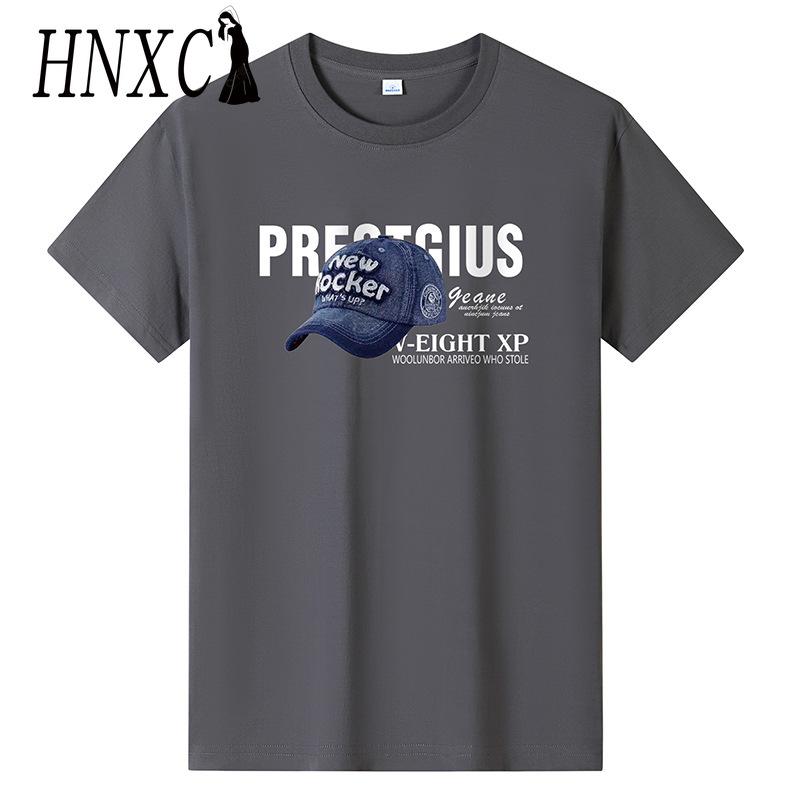 HNXC Kortermet t-skjorte i bomull for menn mote løs halvermet skjorte med trykt medfølende skjorte