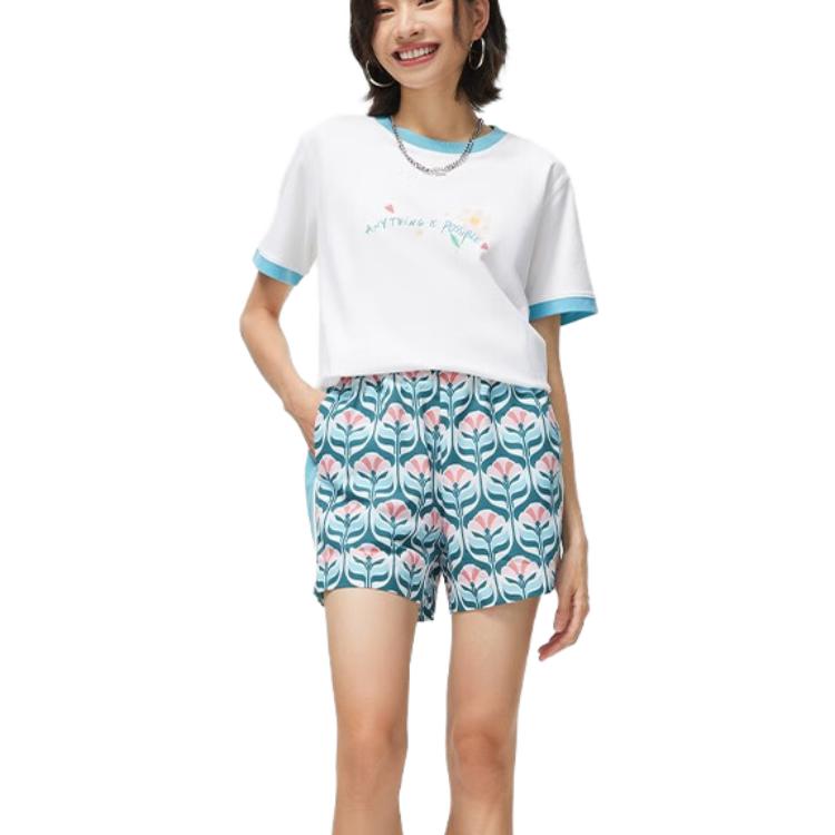 Li-Ning Letter Color Block Crew Neck Pullover Short Sleeve T-Shirt Women Tops Cream AHST488-1