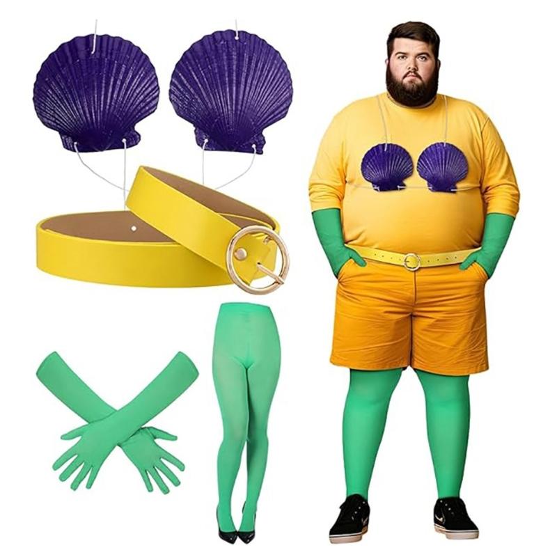 Halloween Couple Costumes Mermaids/Sailor Costume Accessories Set Sailor Hat Scarf Gloves Socks Seashells Bras Belt Set