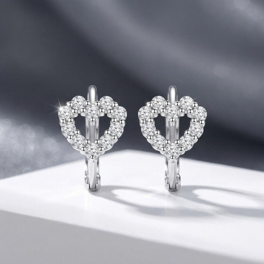 Sparkling Heart Stud Earrings Shiny Ear Buckle Sweet Rhinestone Hoop Earrings  Female