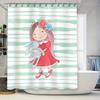 Watercolor Cartoon Girl Rabbit Blue Striped Shower Curtain for Bathroom Decor Kids Room Home Decoration Accessories Green White