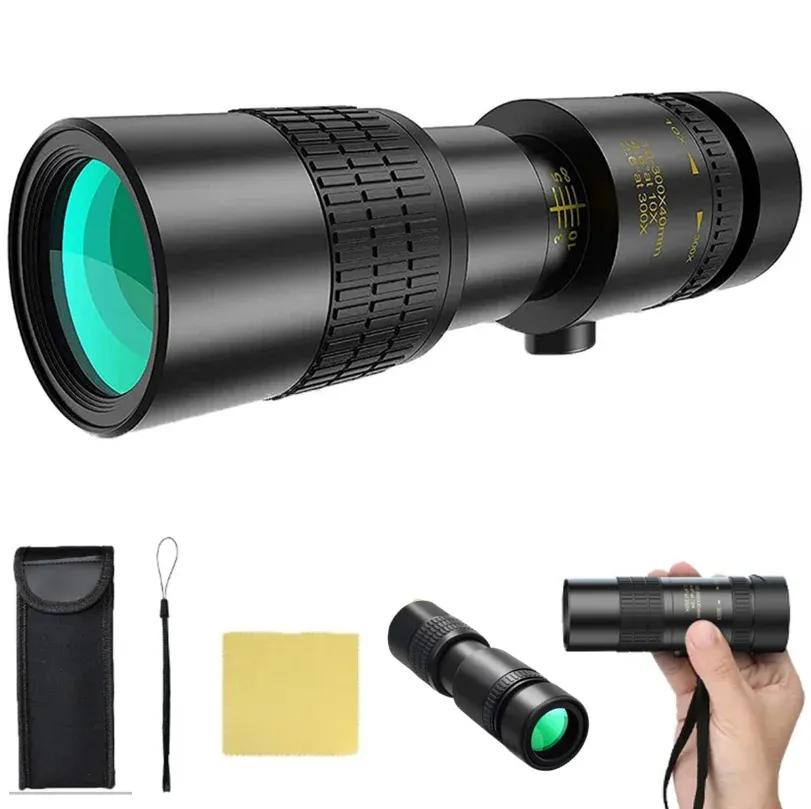 10-300X Zoom Kovový HD Bak4 Výkonný dalekohled s dlouhým dosahem Kvalitní Přenosný Profesionální Teleskop Monokulár pro Lov