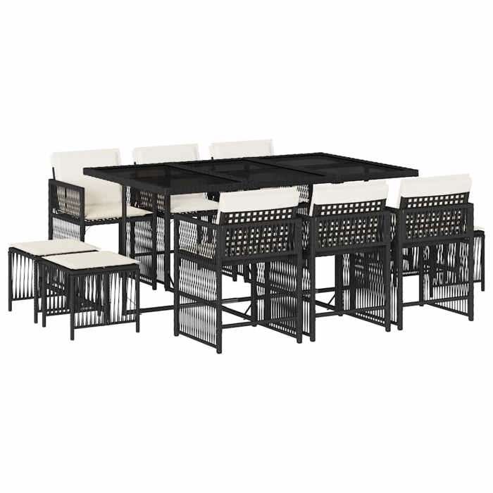 VidaXL Ensemble à manger de jardin 11 pcs coussins noir résine tressée 3211686
