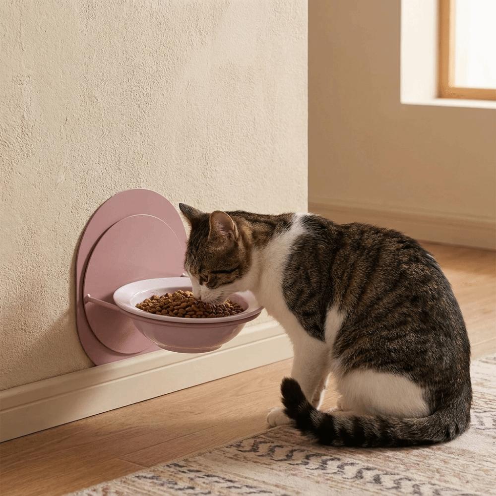 Wall Mounted Ceramic Cat Bowl Neck Protection Detachable Elevated Cat Water Bowl with Magnetic Stand Adjustable Height