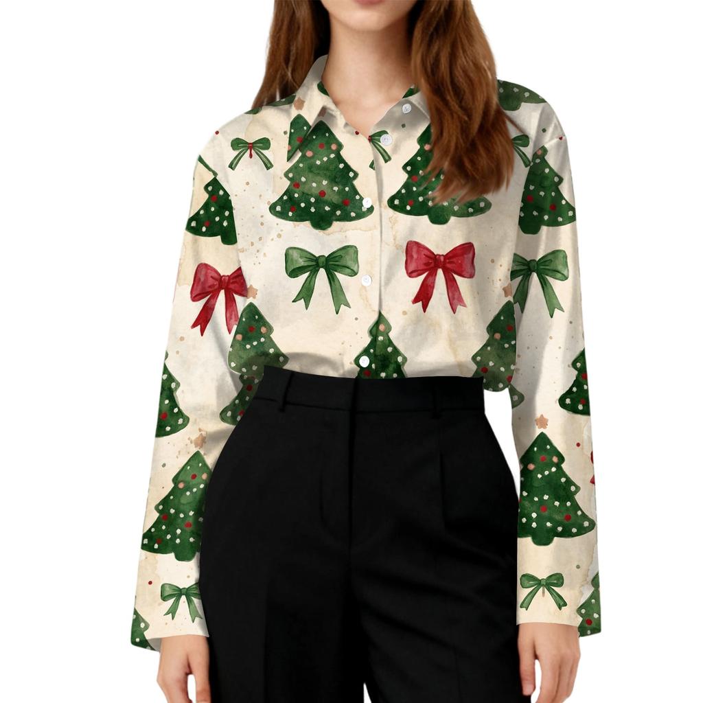 Damen Casual Strickjacke mit Weihnachtsdruck, Langarm, für festliche Feiertagskleidung