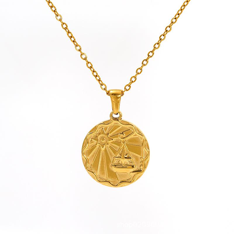 2026 Fashion Cold Wind Necklace Personality Trend Round Brand Pendant Women's Twelve Constellation Jewelry