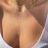 Simple Golden Plated Y-Shaped Pendant Necklace For Women Trendy Layered Hammer Beaded Long Chain Necklaces Gifts